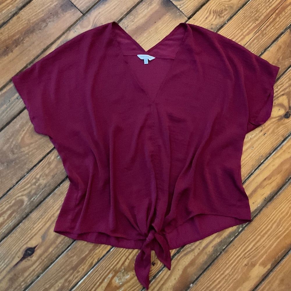 Lucky Brand Cherry Red Tie Front Blouse